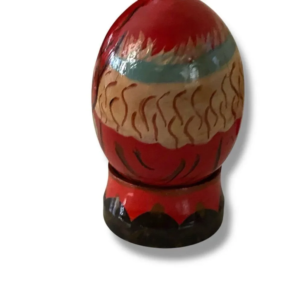 Vintage Hand Painted Wood Egg Folk Art Santa Claus St Nikolas European Set of 3